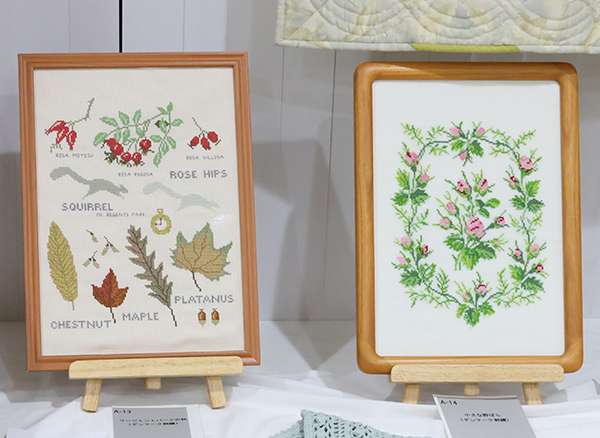 角田 芙佐子　リージェントパークの秋（デンマーク刺繍）　小さな野ばら（デンマーク刺繍）